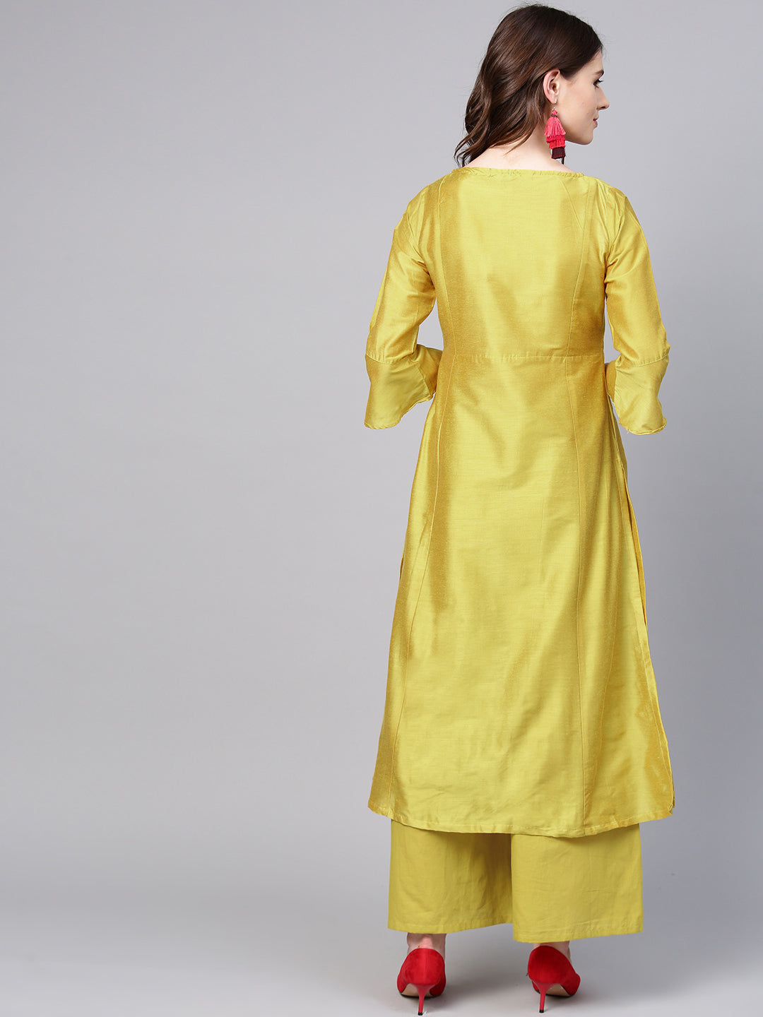 Women's Mustard Yellow Yoke Design Kurta With Palazzos
