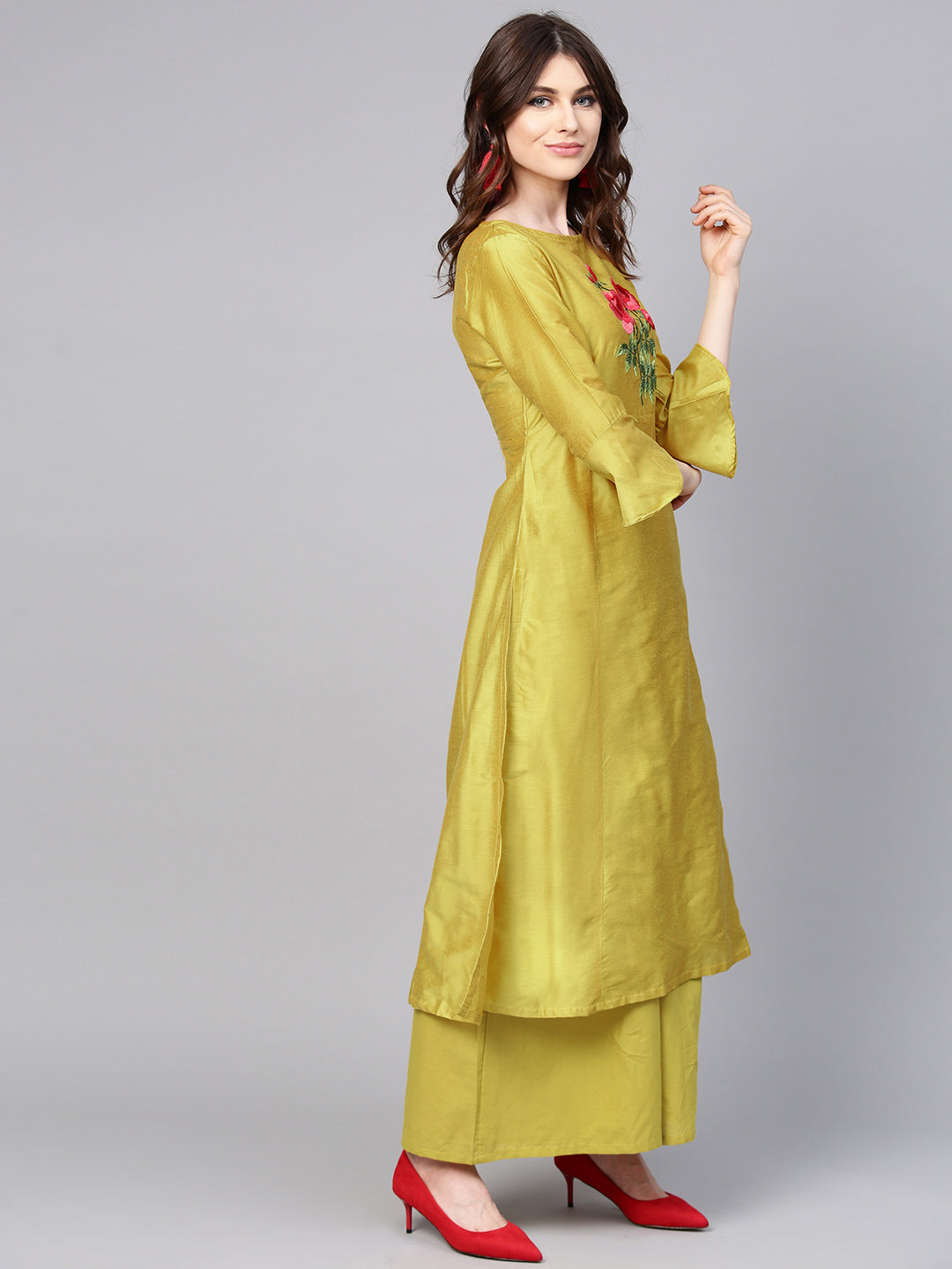 Women's Mustard Yellow Yoke Design Kurta With Palazzos
