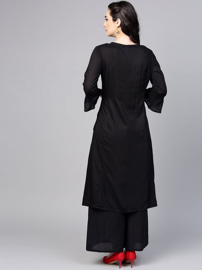 Women's Black Yoke Design Kurta With Palazzos