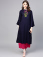 Women's Blue Yoke Design Kurta With Pink Solid Palazzos