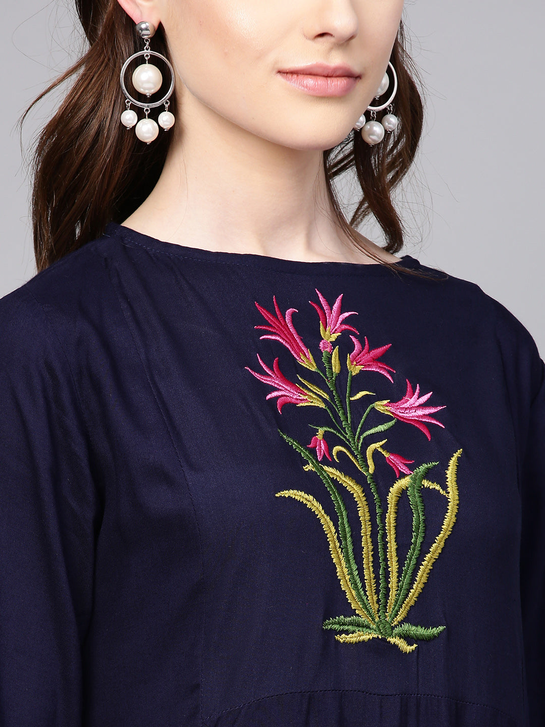 Women's Blue Yoke Design Kurta With Pink Solid Palazzos