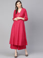 Women's Pink Solid Kurta With Palazzos