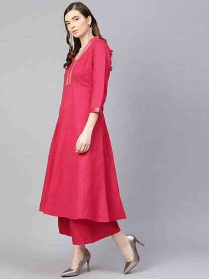Women's Pink Solid Kurta With Palazzos