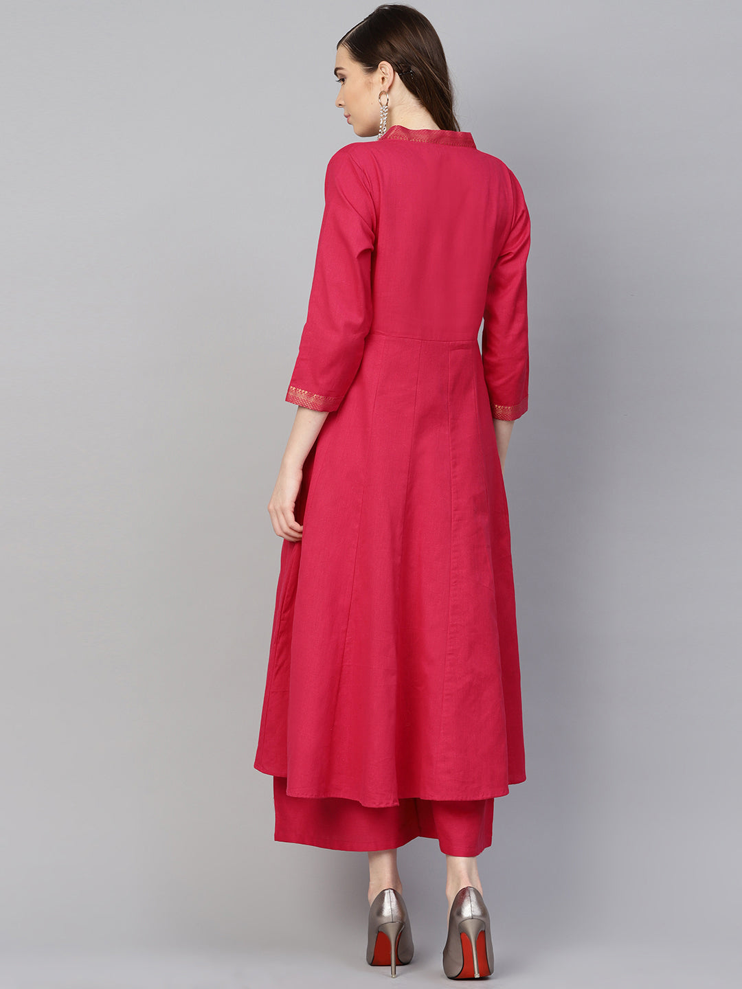 Women's Pink Solid Kurta With Palazzos