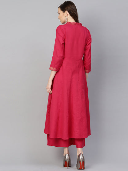 Women's Pink Solid Kurta With Palazzos