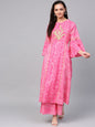 Women's Pink And White Bandhani Print Kurta With Palazzos