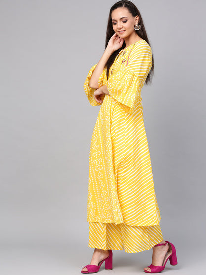 Women's Black And Golden Printed Kurta With Palazzos