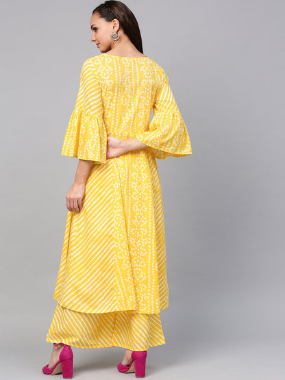 Women's Black And Golden Printed Kurta With Palazzos