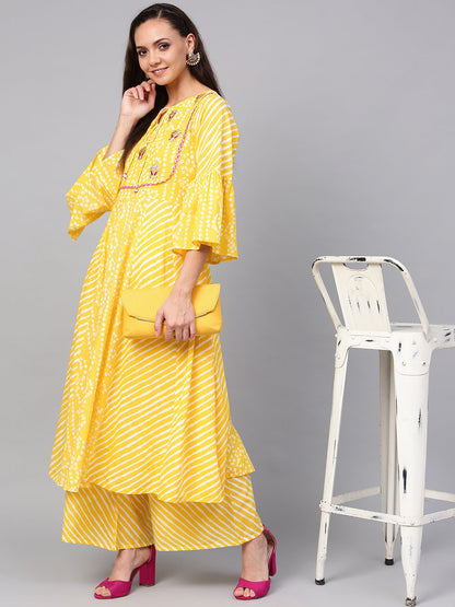 Women's Black And Golden Printed Kurta With Palazzos