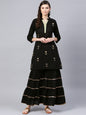 Women's Black Foil Print Kurta With Black Gotta Details Sharara