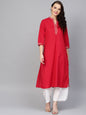 Women's Red Solid Kurta With Off White Solid Palazzos