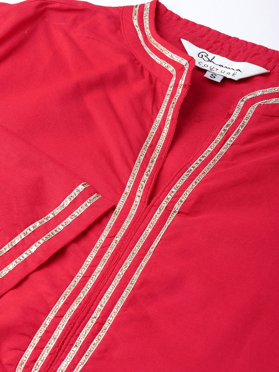 Women's Red Solid Kurta With Off White Solid Palazzos