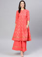 Women's Peach And Golden Printed Kurta With Palazzos
