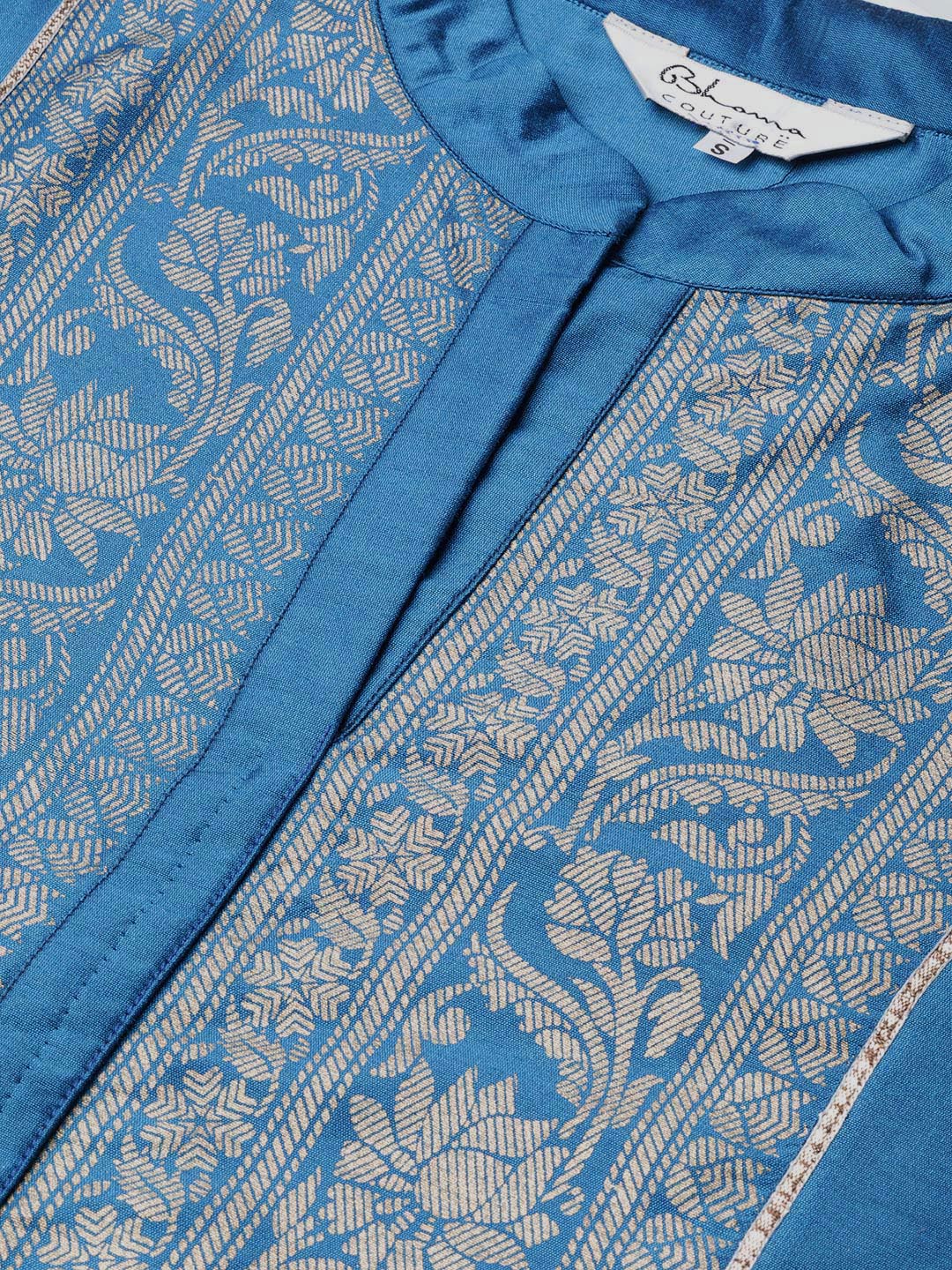 Women's Blue And Golden Yoke Design Foil Print Kurta With Palazzos