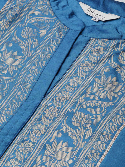Women's Blue And Golden Yoke Design Foil Print Kurta With Palazzos
