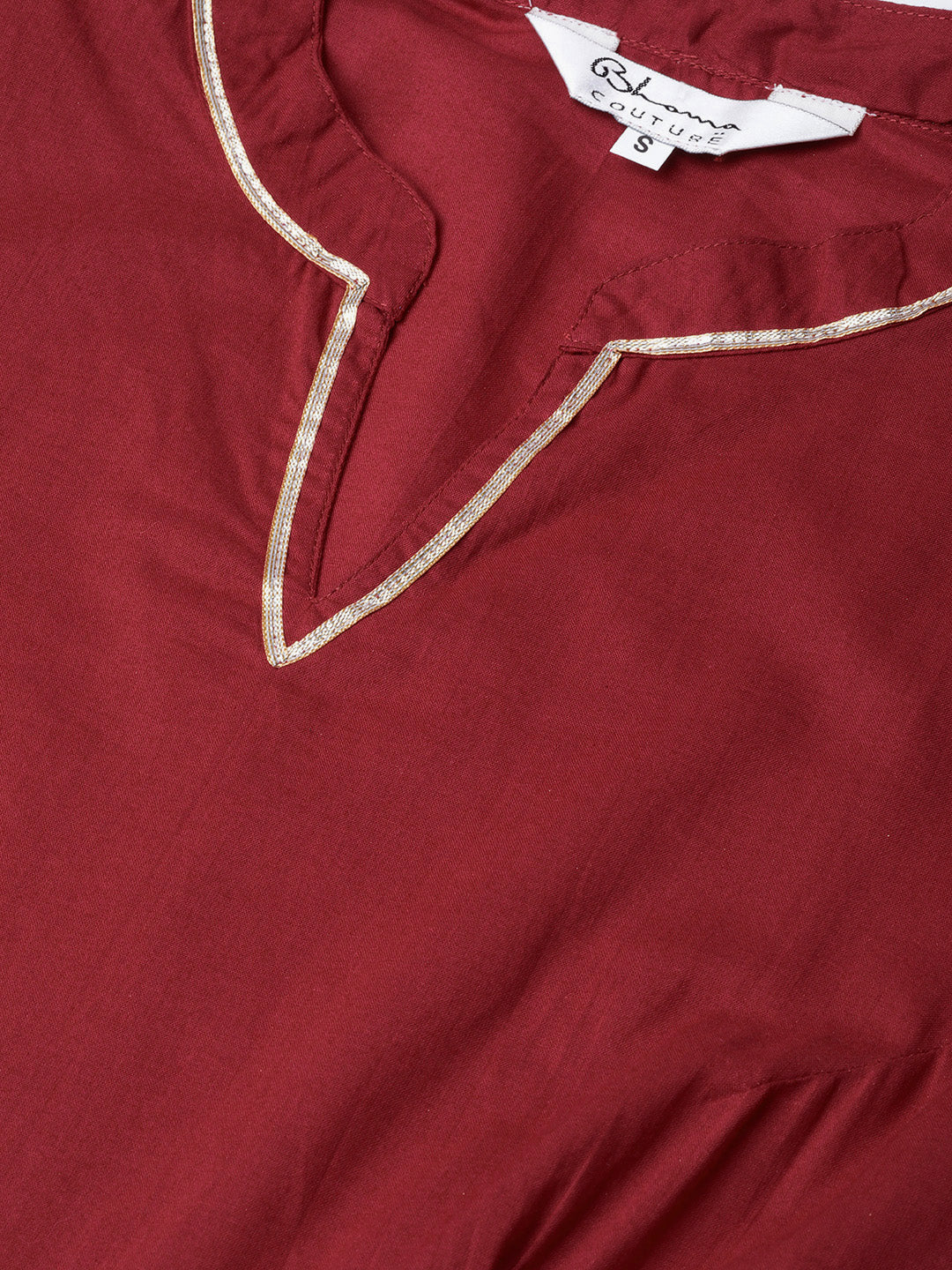 Women's Maroon And Golden Printed Kurta With Palazzos