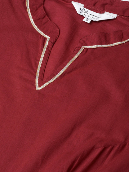 Women's Maroon And Golden Printed Kurta With Palazzos