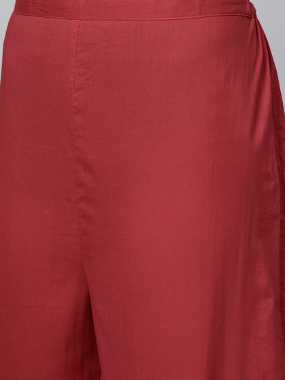 Women's Maroon And Golden Printed Kurta With Palazzos