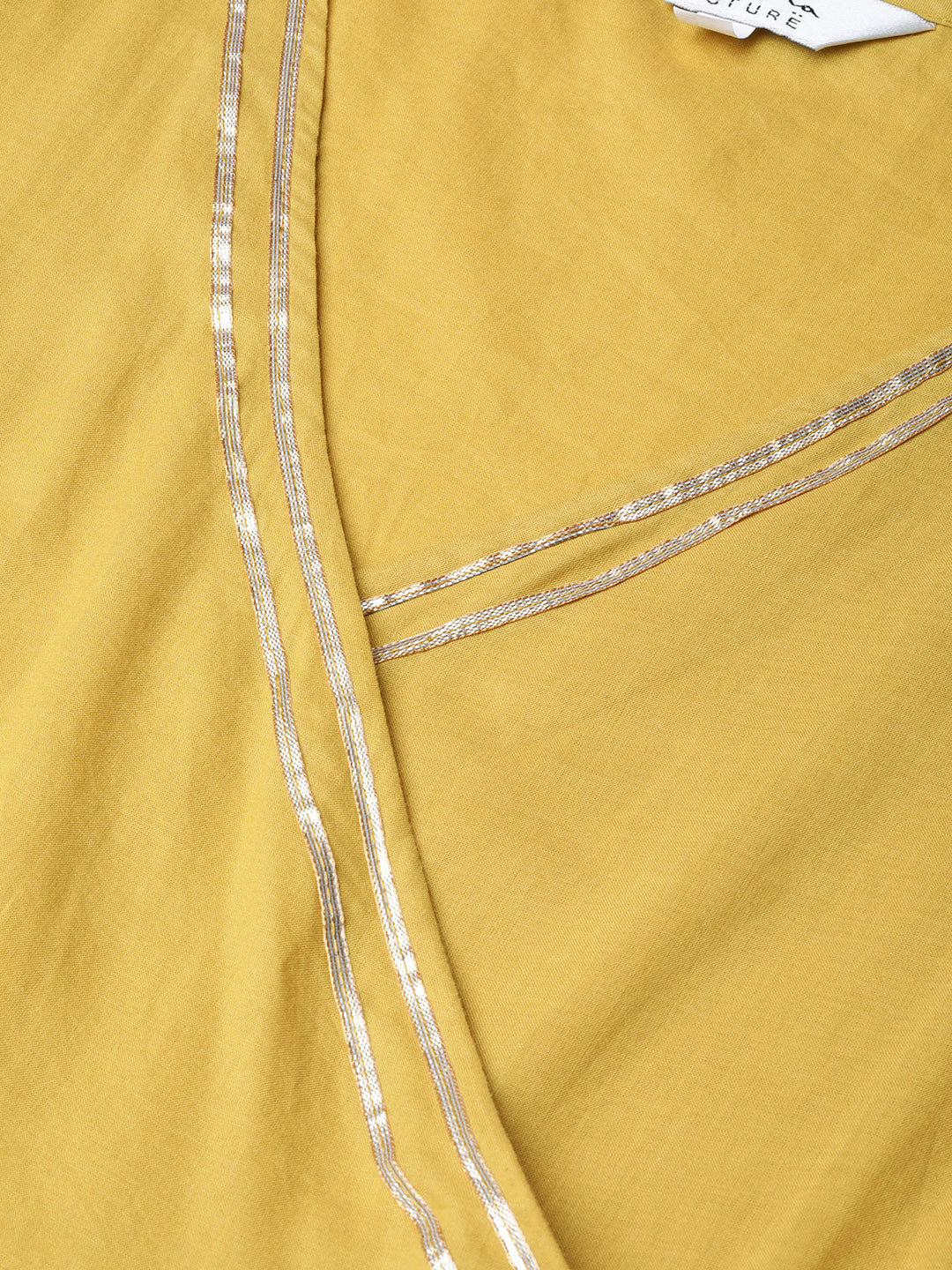 Women's Mustard Yellow Solid Gotta Detailing Kurta & Mustard Gotta Lace Skirt
