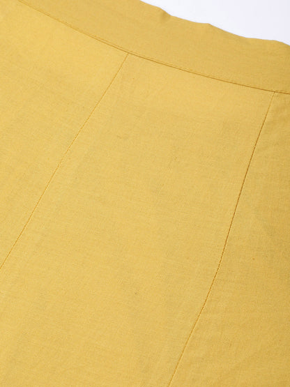 Women's Mustard Yellow Solid Gotta Detailing Kurta & Mustard Gotta Lace Skirt