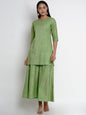 Women's Green And Gold-Toned Striped Kurta With Palazzos