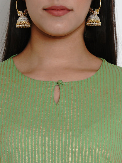 Women's Green And Gold-Toned Striped Kurta With Palazzos