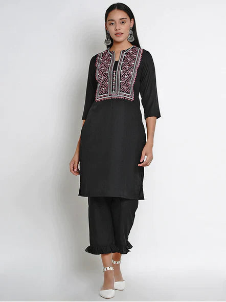 Women's Black Yoke Design Kurta With Palazzos