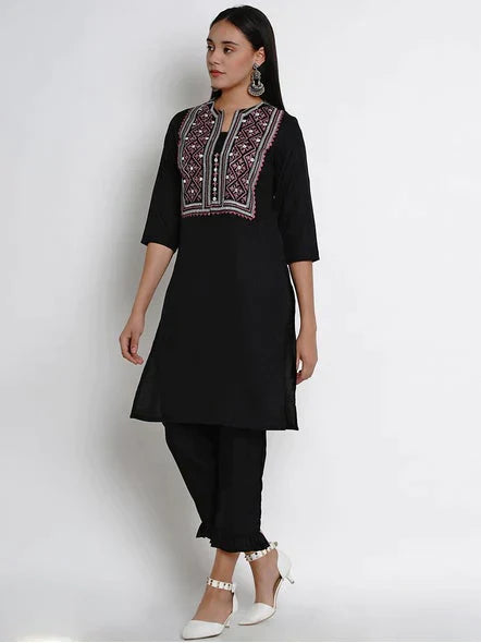 Women's Black Yoke Design Kurta With Palazzos