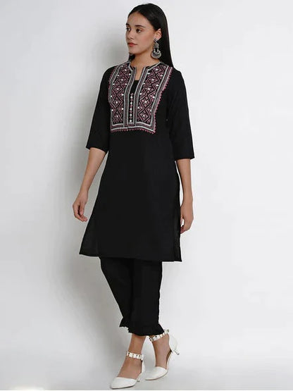 Women's Black Yoke Design Kurta With Palazzos