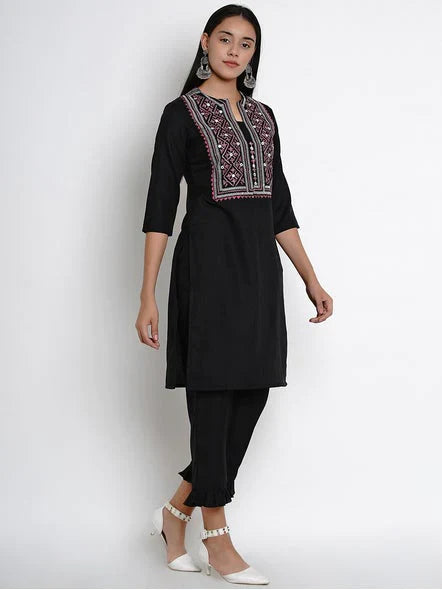 Women's Black Yoke Design Kurta With Palazzos