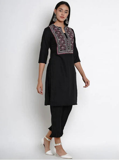 Women's Black Yoke Design Kurta With Palazzos