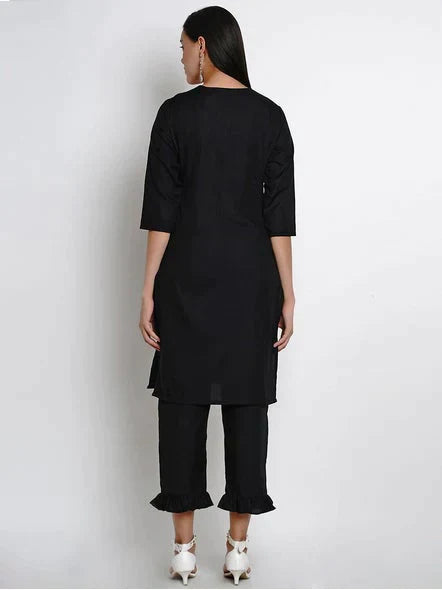 Women's Black Yoke Design Kurta With Palazzos