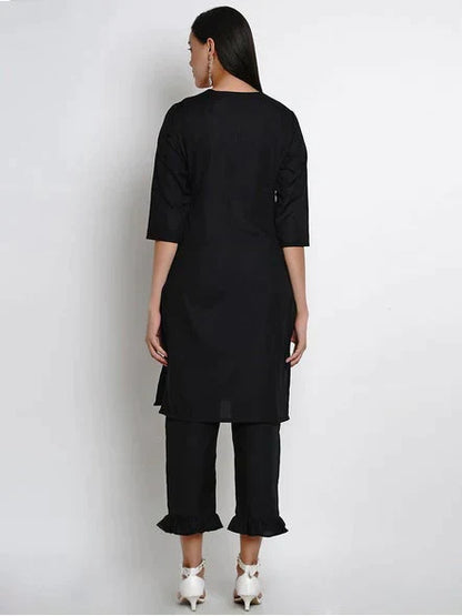 Women's Black Yoke Design Kurta With Palazzos