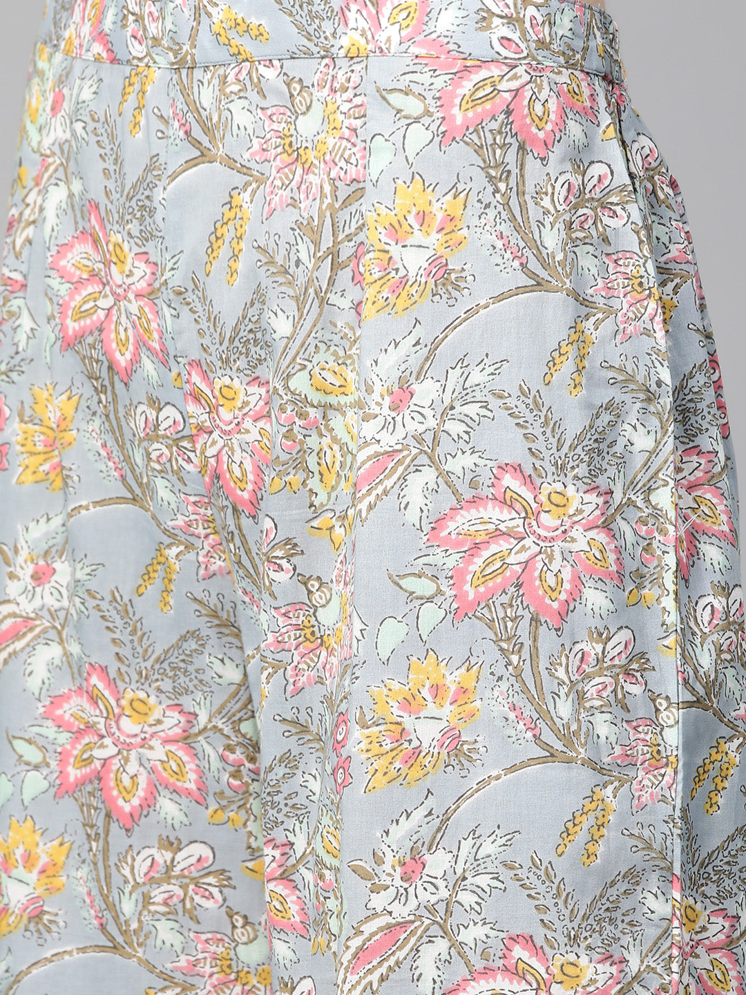 Women's Grey And Pink Floral Print Kurta With Palazzos
