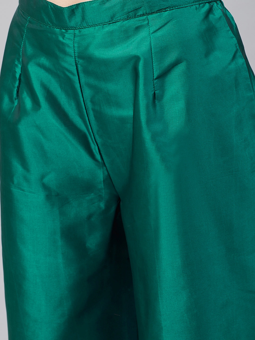 Women's Green And Golden Woven Design Kurta With Palazzos