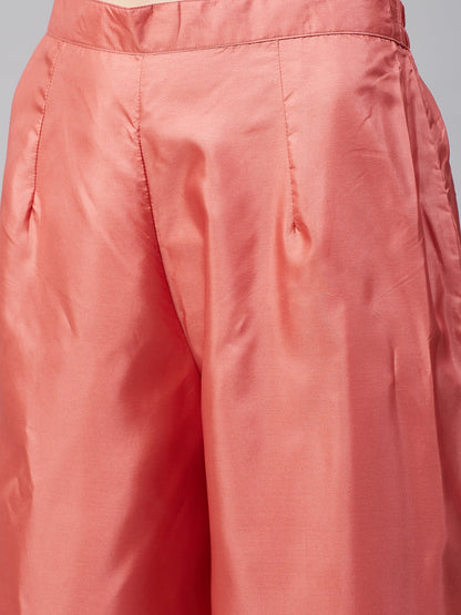 Women's Peach Gotta Patti Lace Details Kurta With Palazzos