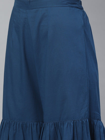 Women's Blue, Golden And White Bandhani Screen Printed Kurta With Sharara
