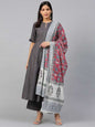Women's Grey Solid Kurta With Palazzo & Printed Dupatta