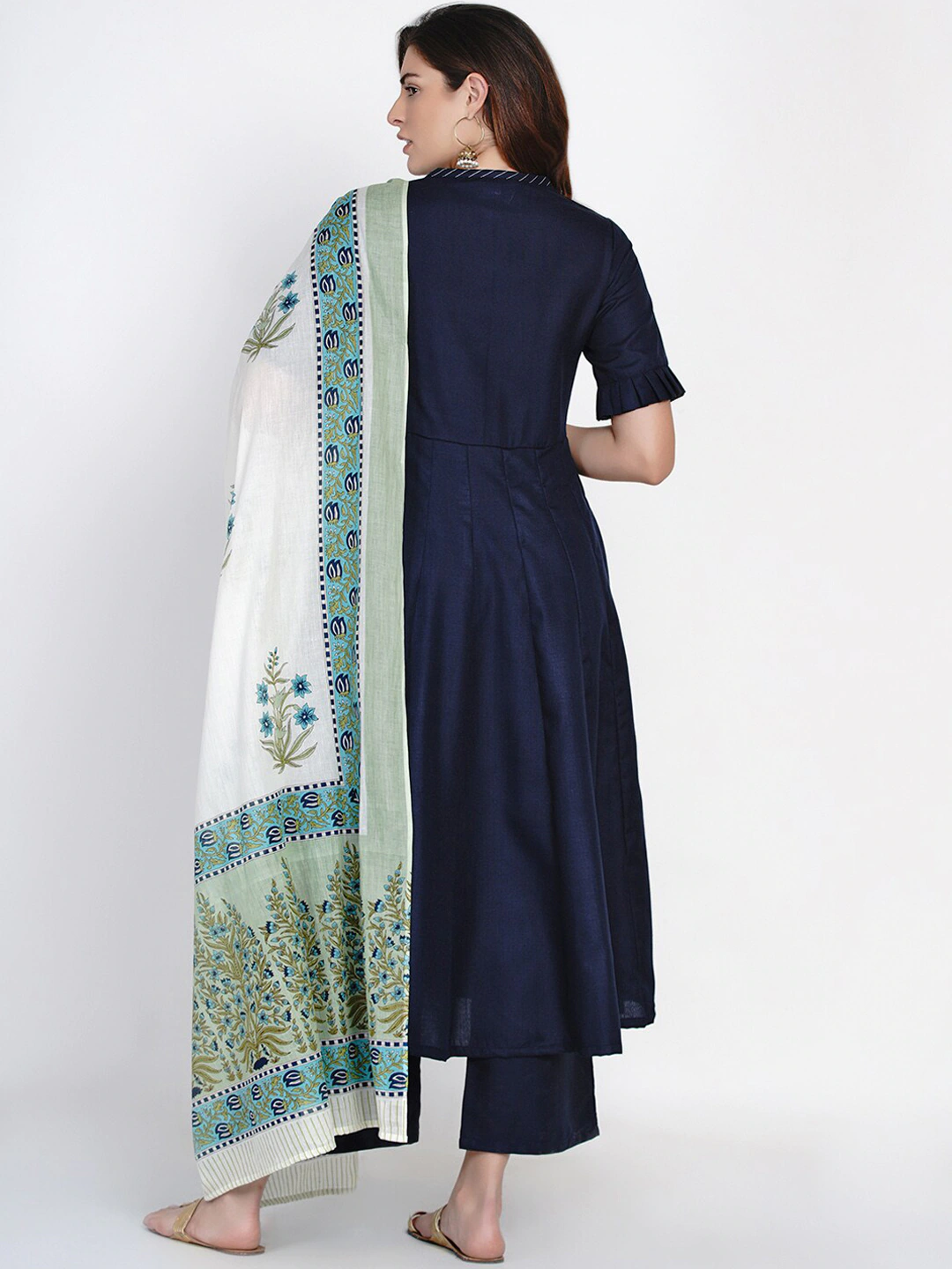 Women's Blue Solid Kurta With Palazzo & Printed Dupatta