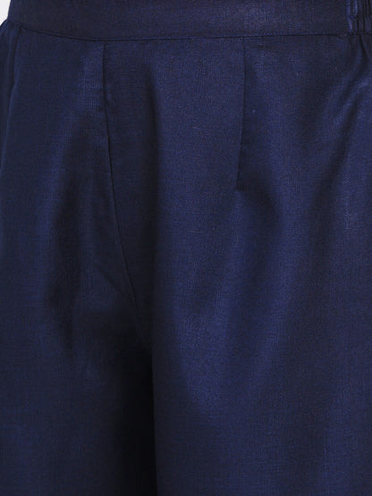 Women's Blue Solid Kurta With Palazzo & Printed Dupatta