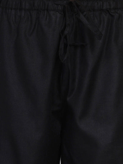 Women's Black And Golden Embroidered Kurta With Palazzos And Dupatta