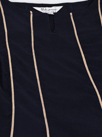 Women's Blue &Â Golden Gotta Striped Kurta With Blue Solid Palazzos With Dupatta