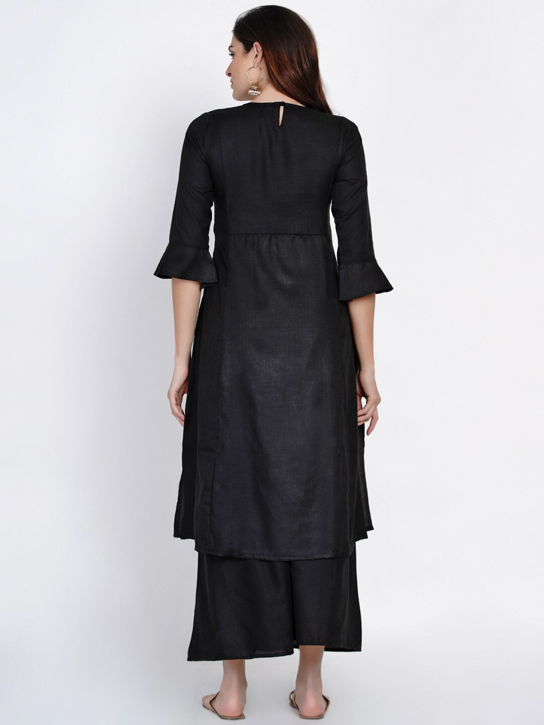 Women's Black Yoke Embroidered Kurta With Palazzos