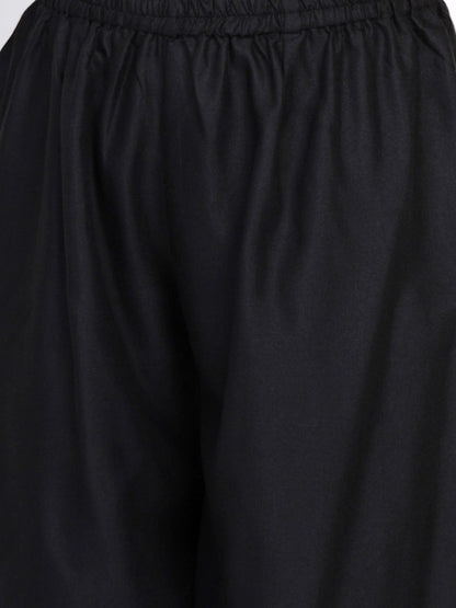 Women's Black Yoke Embroidered Kurta With Palazzos