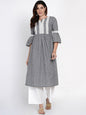 Women's White & Black Checked Print Kurti With Lace Work Detailing With Palazzos