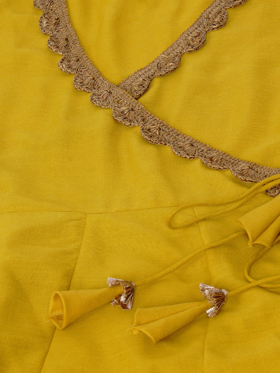 Women's Mustard Yellow Solid Gotta Detailing Kurta & Mustard Gotta Lace Skirt