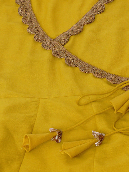 Women's Mustard Yellow Solid Gotta Detailing Kurta & Mustard Gotta Lace Skirt