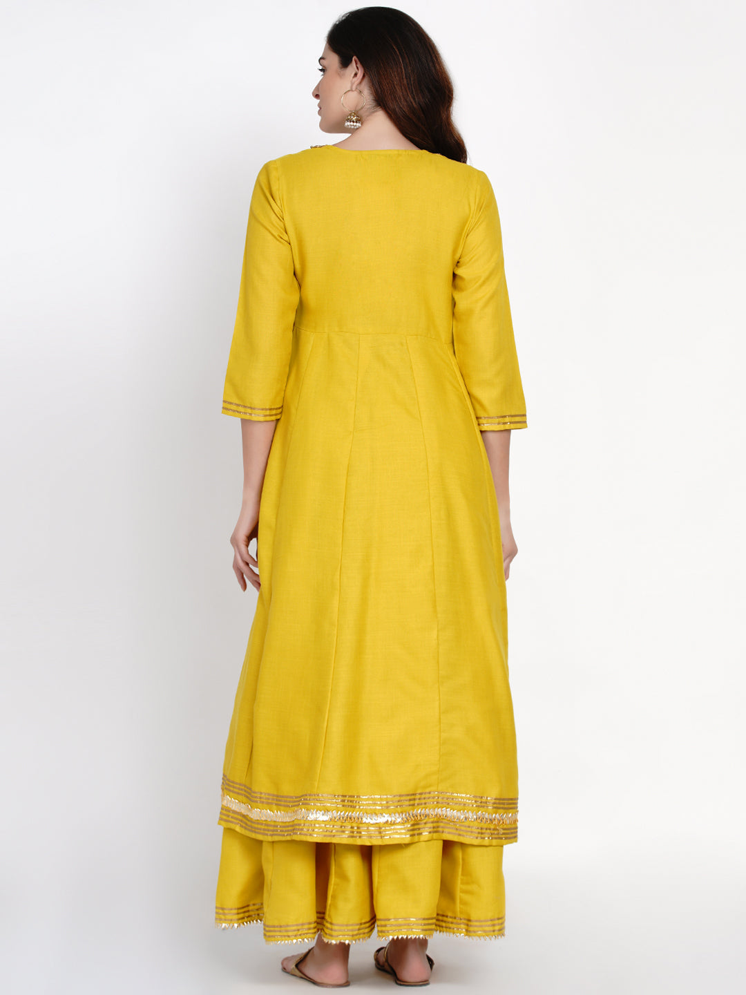 Women's Mustard Yellow Solid Gotta Detailing Kurta & Mustard Gotta Lace Skirt