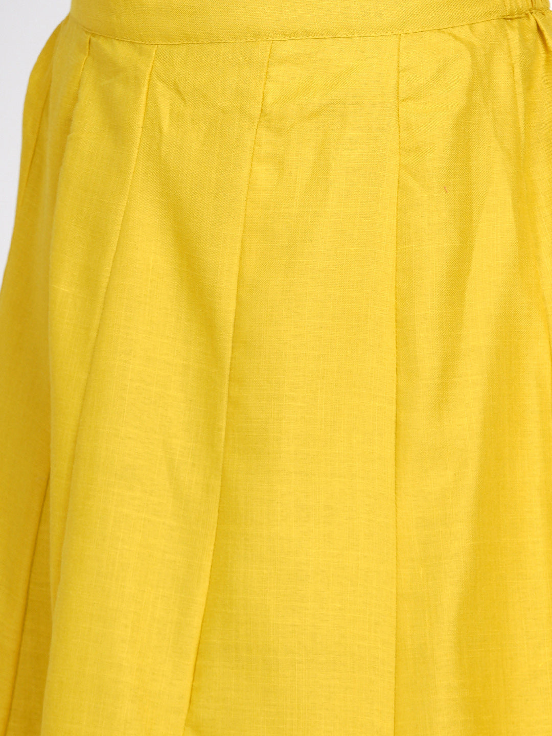 Women's Mustard Yellow Solid Gotta Detailing Kurta & Mustard Gotta Lace Skirt