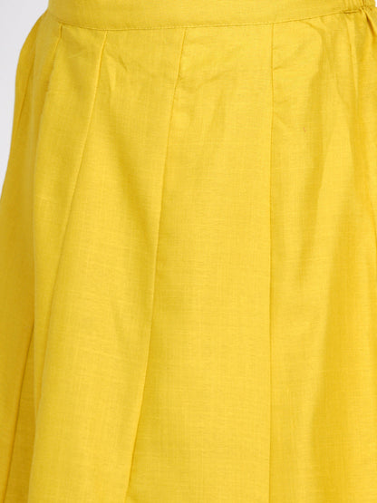 Women's Mustard Yellow Solid Gotta Detailing Kurta & Mustard Gotta Lace Skirt